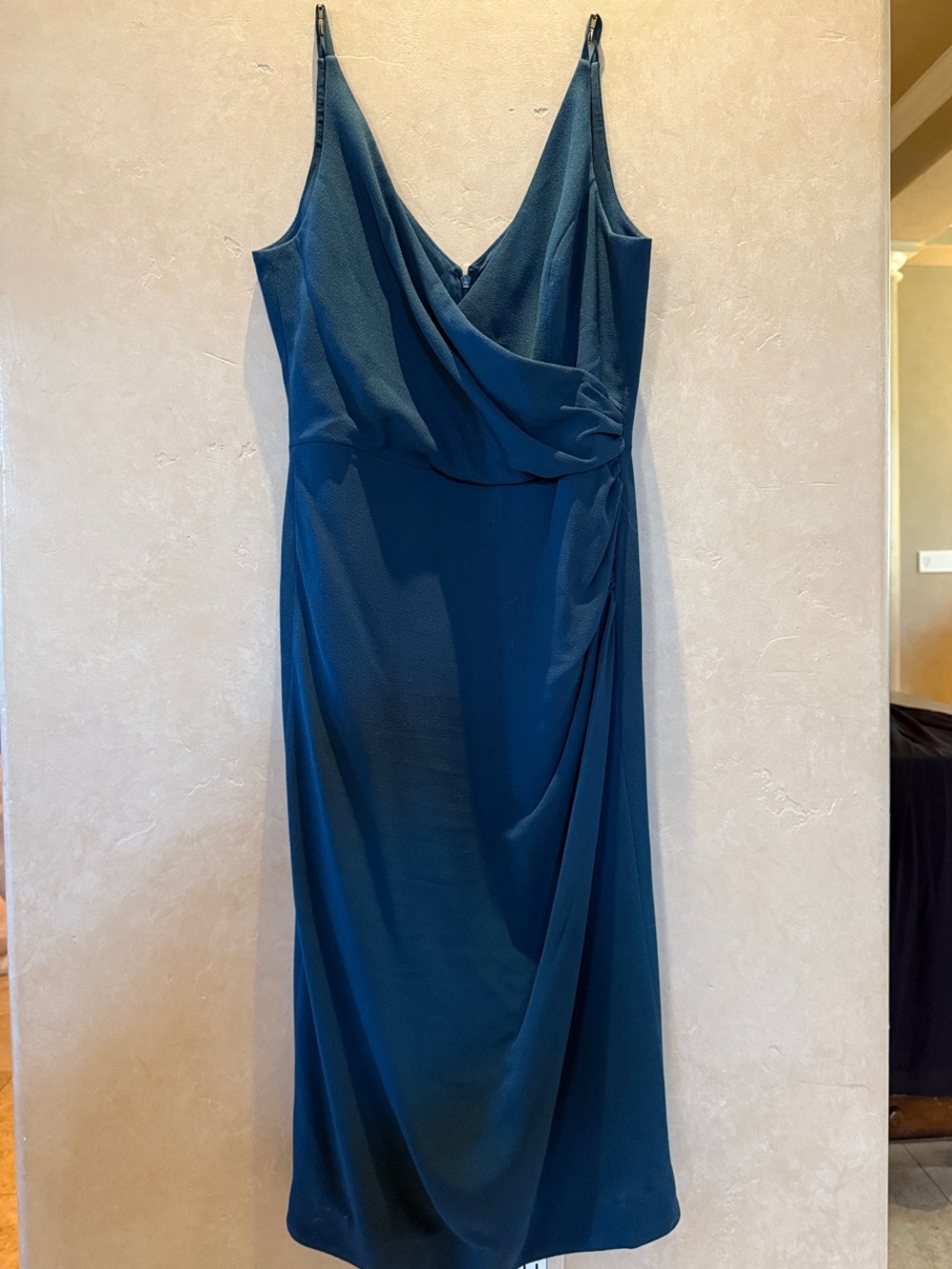 Dress the Population Teal Draped Midi Slip Dress